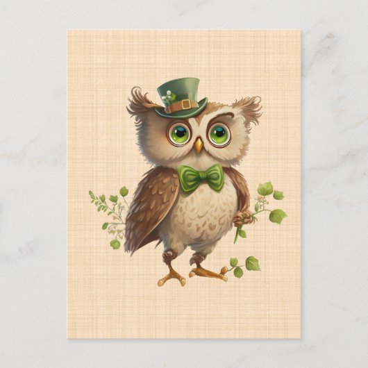 Saint Patrick - Eule mit grünem Hut Postkarte (Vorderseite)