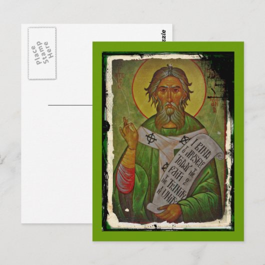 Saint Patrick Icon auf Green Postkarte (Vorne/Hinten)
