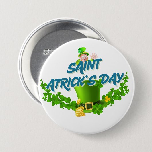 Saint Patrick’s Day Shirt – Lucky Leprechaun Hat & Button (Vorne & Hinten)