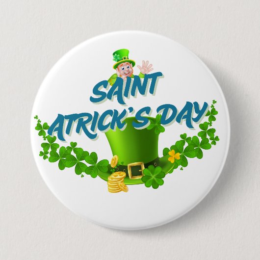 Saint Patrick’s Day Shirt – Lucky Leprechaun Hat & Button (Vorderseite)