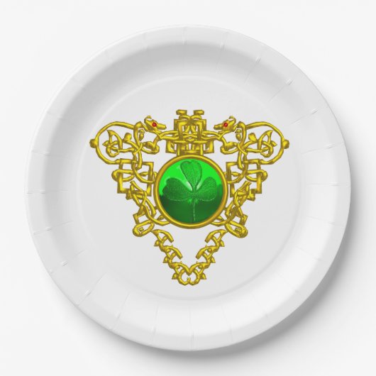 SAINT PATRICK'S CELTIC HERART, KLEEBLATT, weiß Pappteller (Vorderseite)