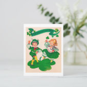 Saint Patrick's Day Boy & Girl, Vintag Postkarte (Stehend Vorderseite)