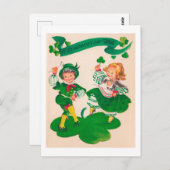 Saint Patrick's Day Boy & Girl, Vintag Postkarte (Vorne/Hinten)