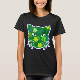 Saint Patrick's Day Cat Silhouette Green Kleeblatt T-Shirt