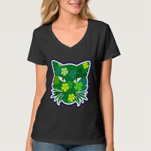 Saint Patrick's day Cat Silhouette Green Shamrock  T-Shirt (Vorderseite)