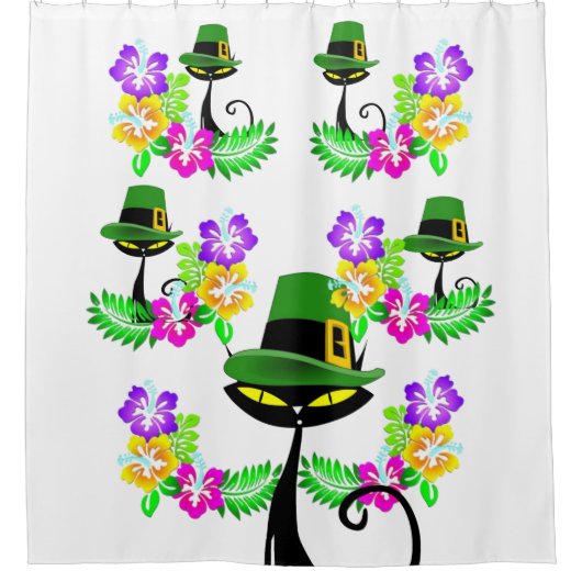 Saint Patrick's Day Dusche Vorhang Katze Blumen (Vorderseite)