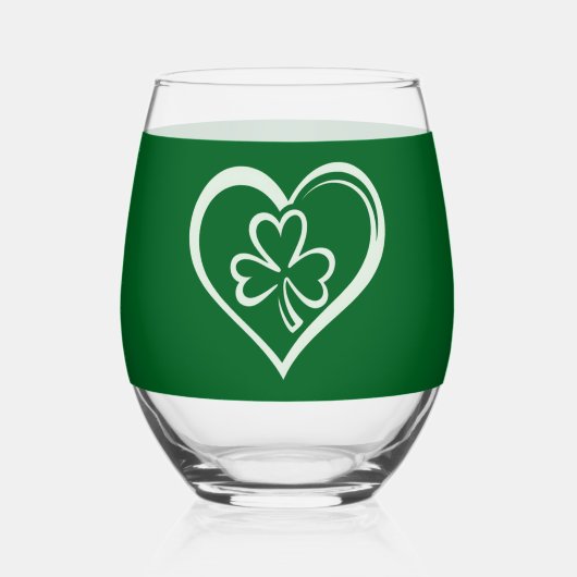 Saint Patrick's Day Funny Kleeblatt Herz Irish Weinglas Ohne Stiel (Rückseite)