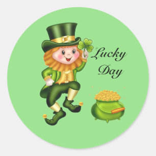 Saint Patrick's Day Glücklicher Kobold auf Limette Runder Aufkleber