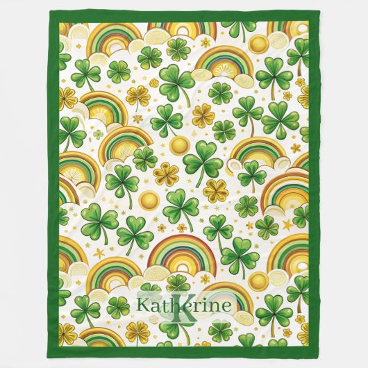 Saint Patrick's Day Goldtopf Regenbogen Shamrocks Fleecedecke (Vorderseite)