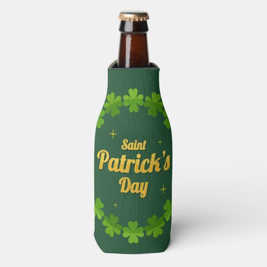 Saint Patrick's Day Green Kleeblatt Personalisiert Flaschenkühler (Flaschenvorderseite)