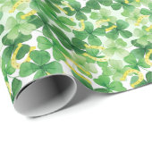 Saint Patrick's Day Green Vierblättriges Kleeblatt Geschenkpapier (Rolleneckpunkt)