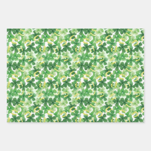 Saint Patrick's Day Green Vierblättriges Kleeblatt Geschenkpapier Set (Vorderseite 3)