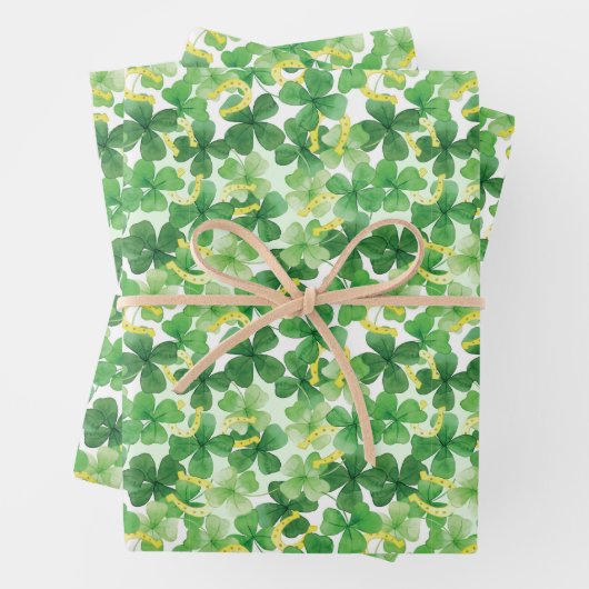 Saint Patrick's Day Green Vierblättriges Kleeblatt Geschenkpapier Set (Beispiel)