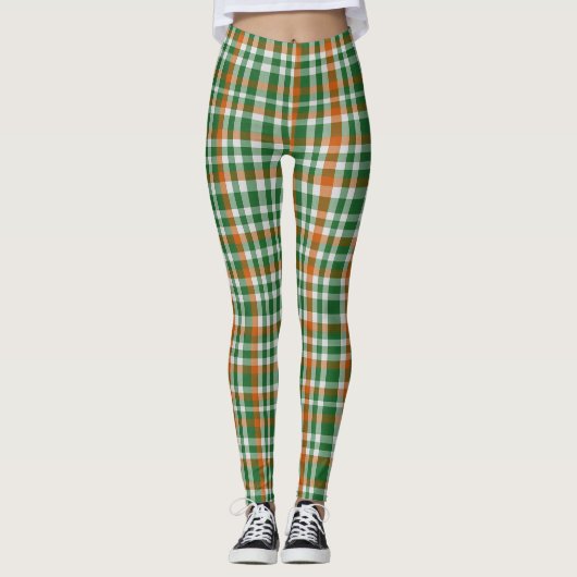 Saint Patrick's Day Irland Flaggenfarbener Gingham Leggings (Vorderseite)