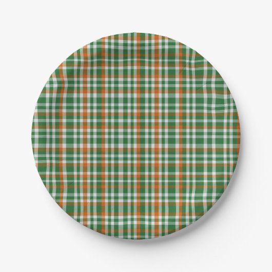 Saint Patrick's Day Irland Flaggenfarbener Gingham Pappteller (Vorderseite)
