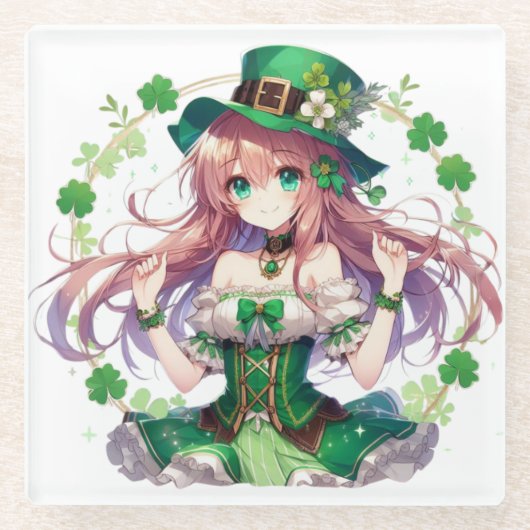 Saint Patrick's Day Klee Mädchen Glasuntersetzer (Vorderseite)