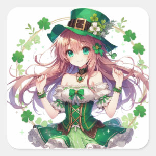 Saint Patrick's Day Klee Mädchen Quadratischer Aufkleber