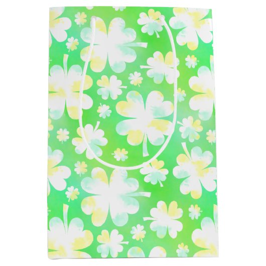 Saint Patrick's Day Kleeblatts Retro Wasserfarbe Mittlere Geschenktüte (Vorderseite)