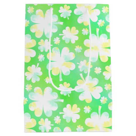 Saint Patrick's Day Kleeblatts Retro Wasserfarbe Mittlere Geschenktüte (Rückseite)