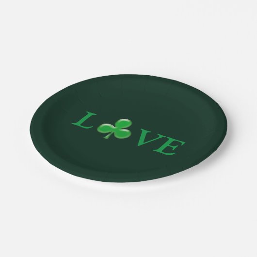 Saint Patrick's Day Liebe Green Clover Kleeblatt Pappteller (Schrägansicht)