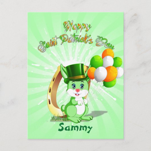 Saint Patrick's Green Bunny Cartoon Postkarte (Vorderseite)