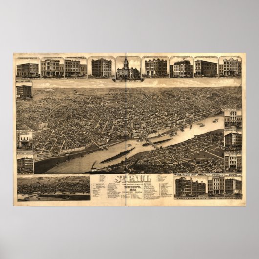 Saint Paul Minnesota 1883 Antike Panoramakarte Poster (Vorne)