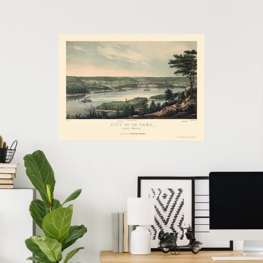 Saint Paul, MN Panorama Karte - 1853 Poster (Heimbüro)