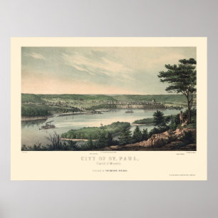 Saint Paul, MN Panorama Karte - 1853 Poster