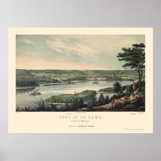 Saint Paul, MN Panorama Karte - 1853 Poster (Vorne)