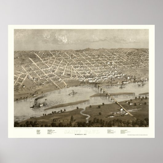 Saint Paul, MN Panorama Karte - 1867 Poster (Vorne)