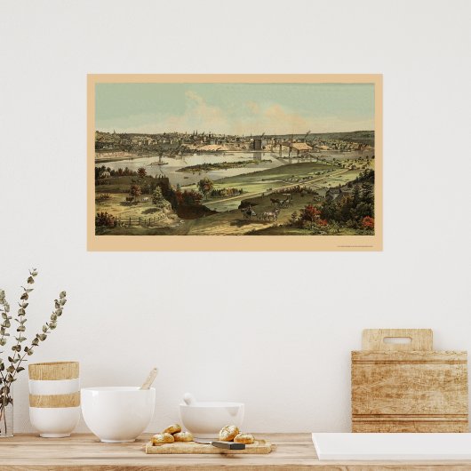 Saint Paul, MN Panorama Karte - 1874 Poster (Küche)