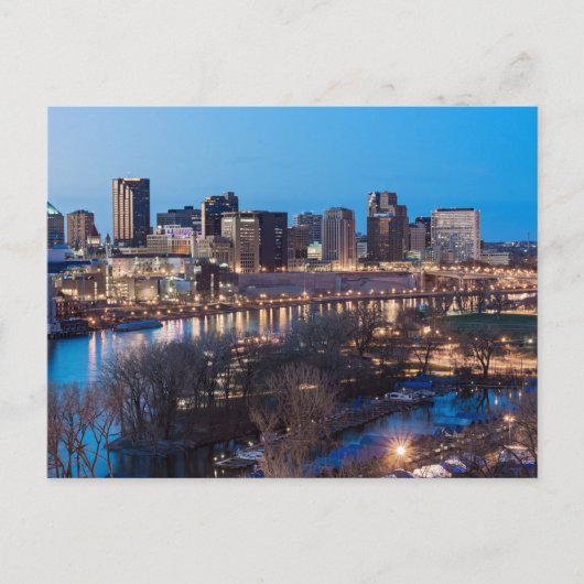 saint paul skyline and riverfront at nachtpostcar postkarte (Vorderseite)