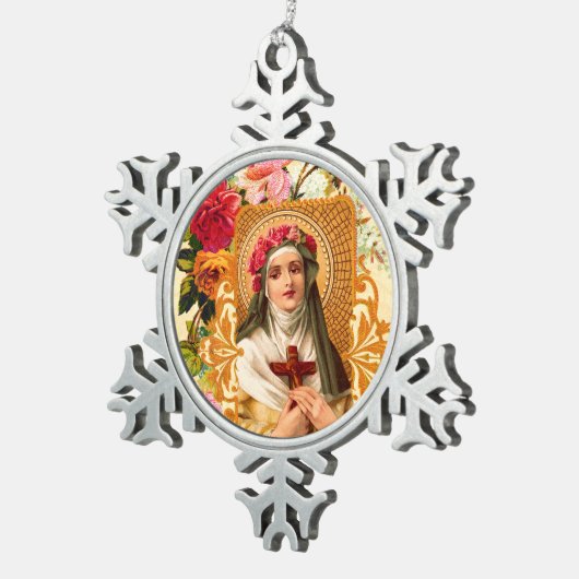 Saint Rose Lima Snowflake Schneeflocken Zinn-Ornament (Rechts)