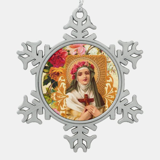 Saint Rose Lima Snowflake Schneeflocken Zinn-Ornament (Vorderseite)