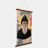 Saint Sharbel Wood Topped Wall Tapestry Wandteppich Mit Holzrahmen (Gewinkelt)