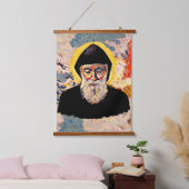 Saint Sharbel Wood Topped Wall Tapestry Wandteppich Mit Holzrahmen (Schlafzimmer)