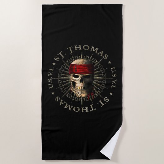 Saint Thomas USVI Pirate Skull Strandtuch (Vorderseite)