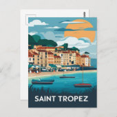 Saint Tropez France Beach Travel Postkarte (Vorne/Hinten)