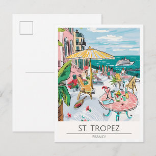 Saint Tropez Frankreich Kunst Illustration Reise Postkarte