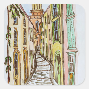 Saint-Tropez-Gebäude  Französische Riviera, Fran Quadratischer Aufkleber