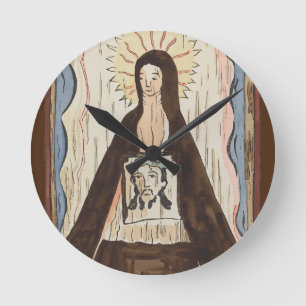 Saint Veronica Jesus konfrontiert Vintage Kunstmal Runde Wanduhr