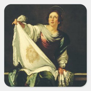 Saint Veronica von Bernardo Strozzi Quadratischer Aufkleber