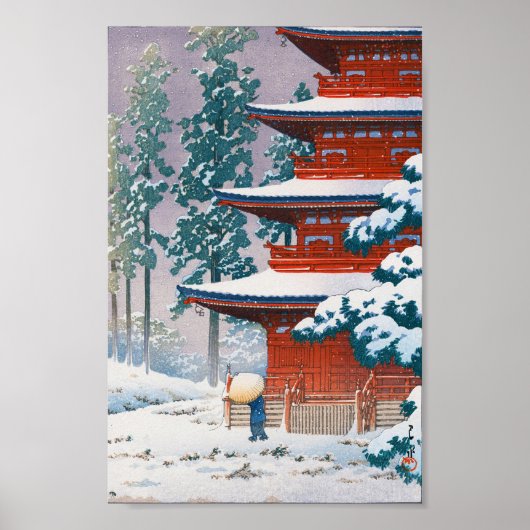Saishoin Tempel in Snow, Hasui Kawase, Woodcut Poster (Vorne)