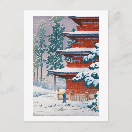 Saishoin Tempel in Snow, Hasui Kawase, Woodcut Postkarte (Vorderseite)