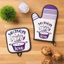 Saison Alles mit Liebe ❤️ Lila Ofenhandschuh & Topflappen-Set