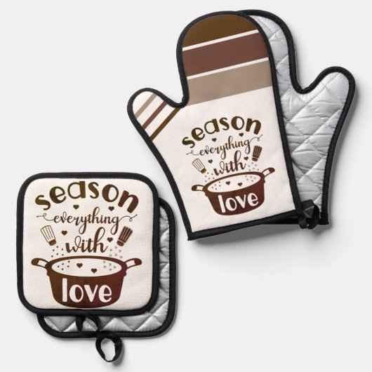 Saison Alles mit Liebe ❤️ Ofenhandschuh & Topflappen-Set (Vorderseite/Rückseite)