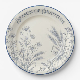 "Saison der Dankbarkeit" Blaue Toile-Kürbisplatte Pappteller