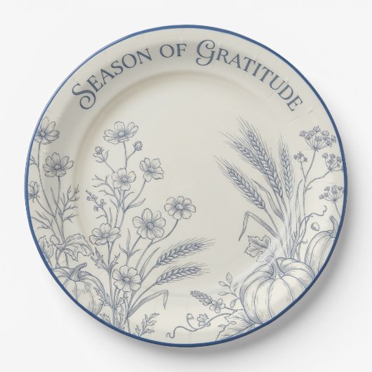 "Saison der Dankbarkeit" Blaue Toile-Kürbisplatte Pappteller (Vorderseite)