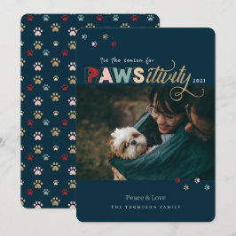 Saison für Pawsitivity Navy Blue Pet Hund Foto Feiertagskarte