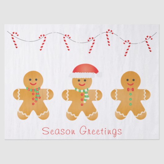 Saison Greetings Gingerbread Männer Seidenpapier (Vorderseite)